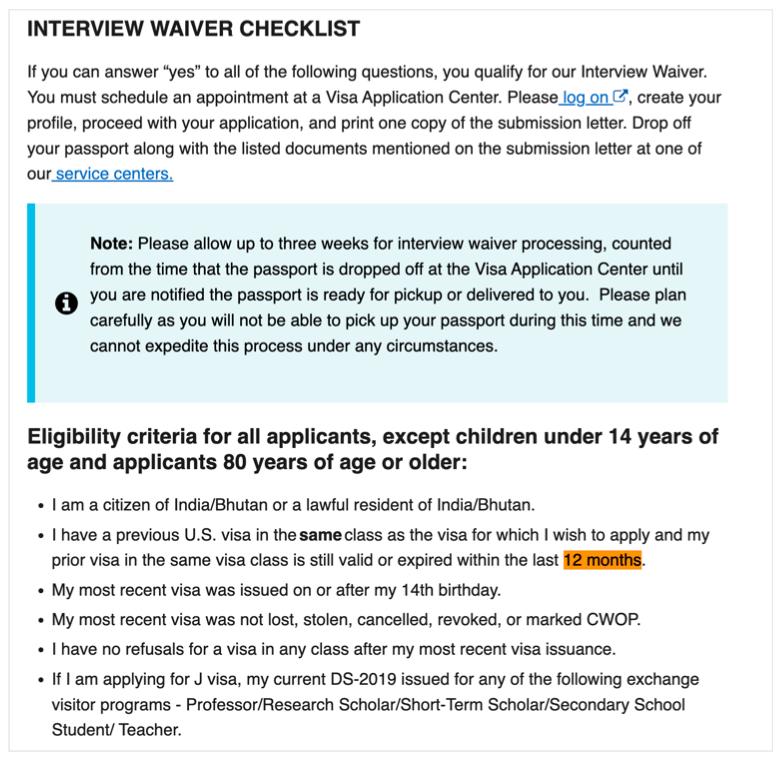 Interview waiver checklist for India
